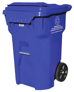 Old dark-blue City of San Diego recycling bin